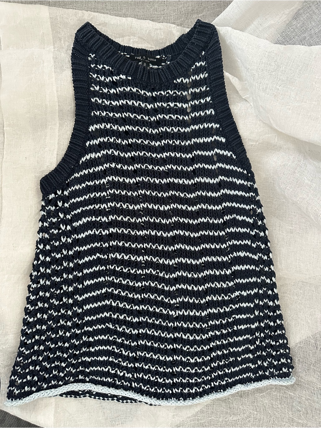 Rag & Bone Navy Blue And Light Blue Open Knit Sweater